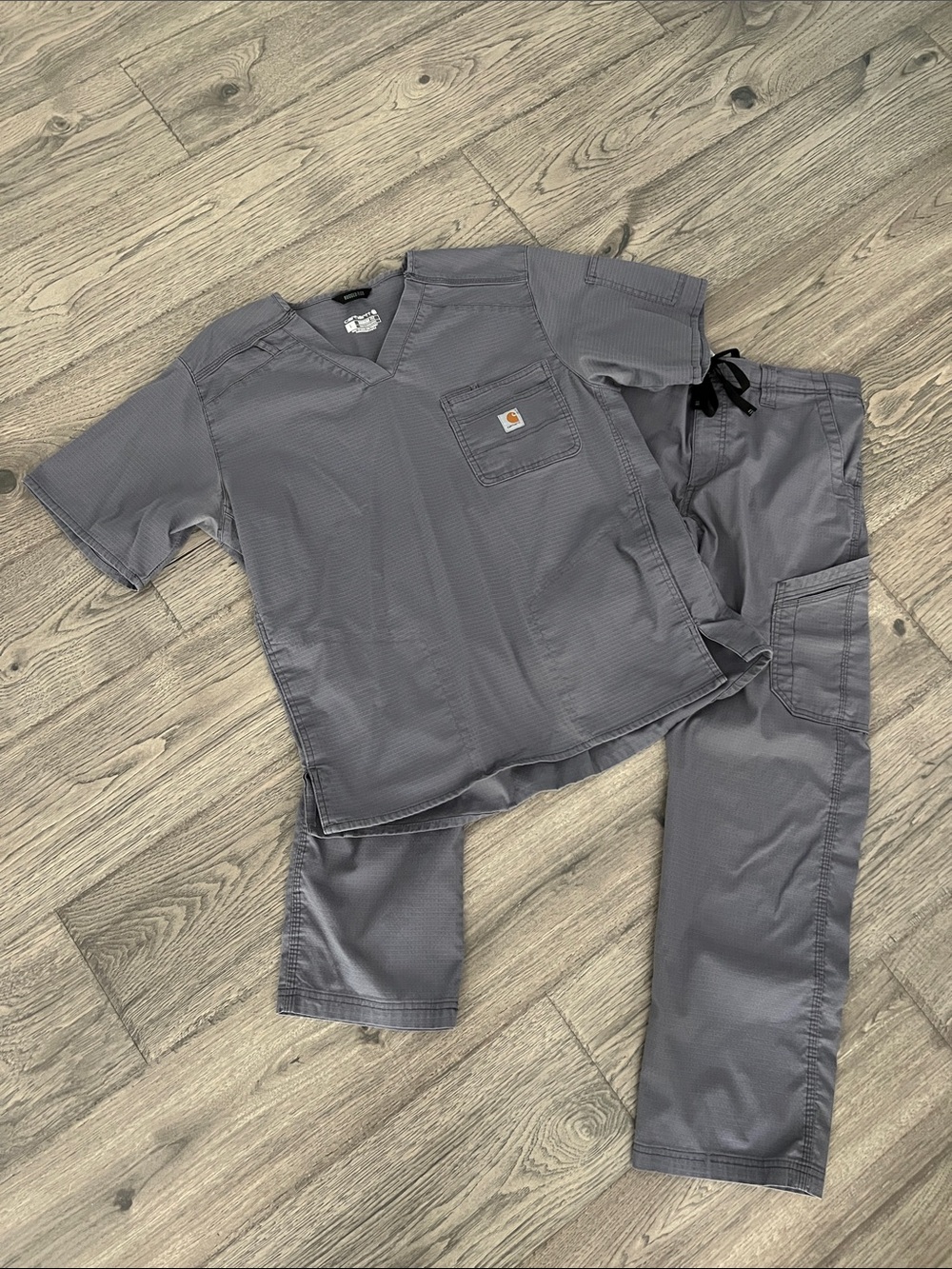 Carhartt Gray Work Scrub Set with Chest Patch